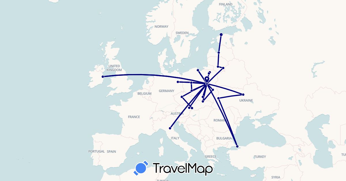 TravelMap itinerary: driving in Austria, Czech Republic, Germany, Estonia, Ireland, Italy, Lithuania, Latvia, Poland, Slovakia, Turkey, Ukraine (Asia, Europe)
